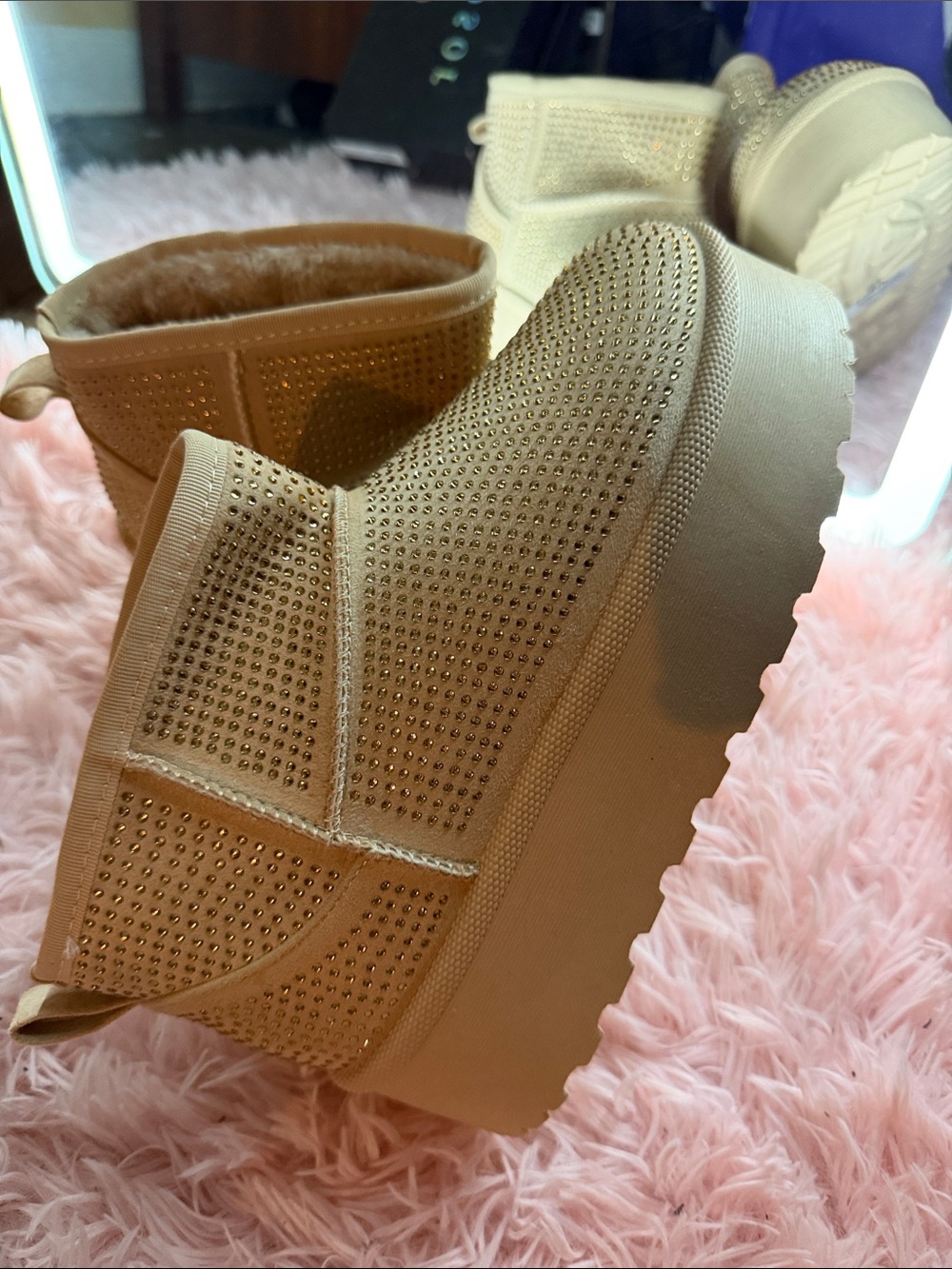 Windsor Beige Rhinestone Platform Winter Boots